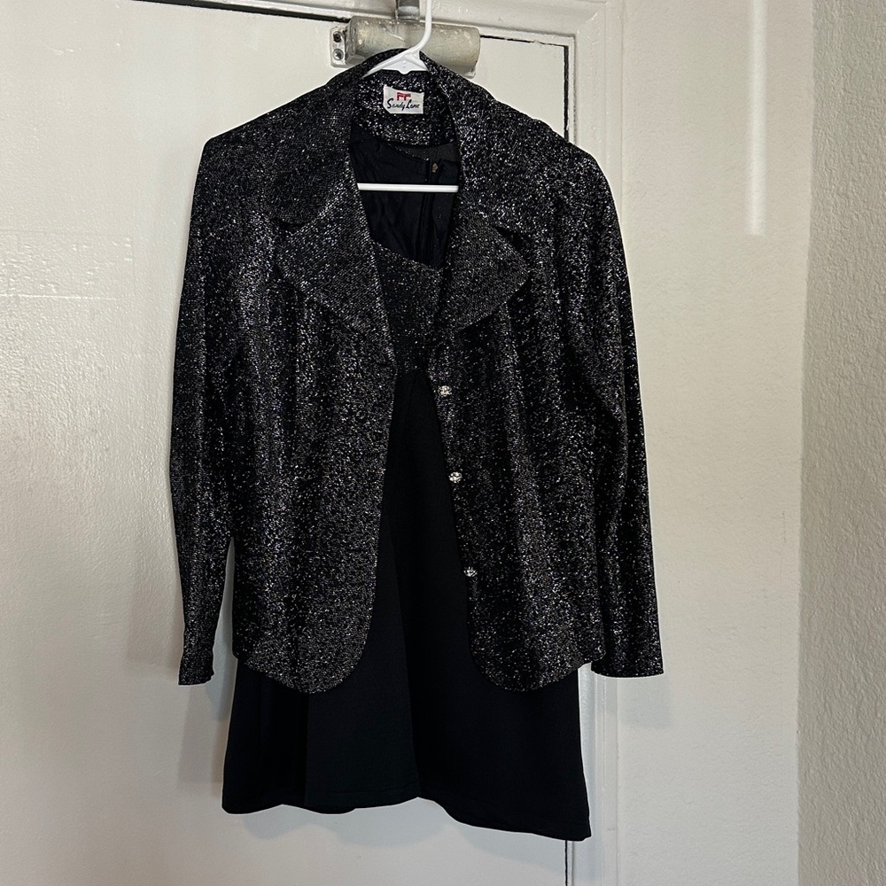 Sandy Lane Vintage Metallic Black Glitter Jacket and Dress Set Size Medium